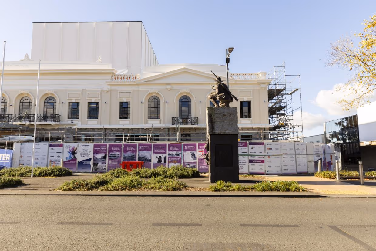 Face off: Full frontage of regional theatre revealed as façade scaffolding comes down